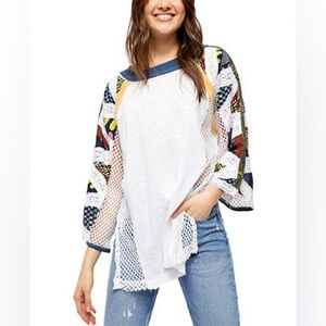 We The Free Women's XS Oversized Serengeti Long-Sleeve Patchwork T Shirt FP